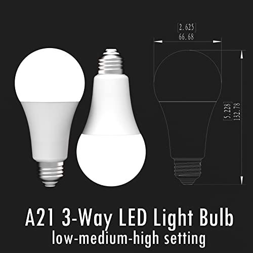 Ameriluck 3-Way Led Light Bulb A21, 50-100-150W Equivalent, Low-Medium-High Setting, (4000K | Cool White, 2 Pack) #TOP4