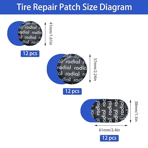 Image of TP-MRV3b Radial Tire Patch Kit 36 pcs(Dia. 1 5 /6 inch (41 mm) 12 pcs, Dia. 2 1 /4 inch (57 mm) 12pcs and 1 1 /2 inch x 2 3 /8 inch (38 x 61 mm) 12 pcs in a Box)