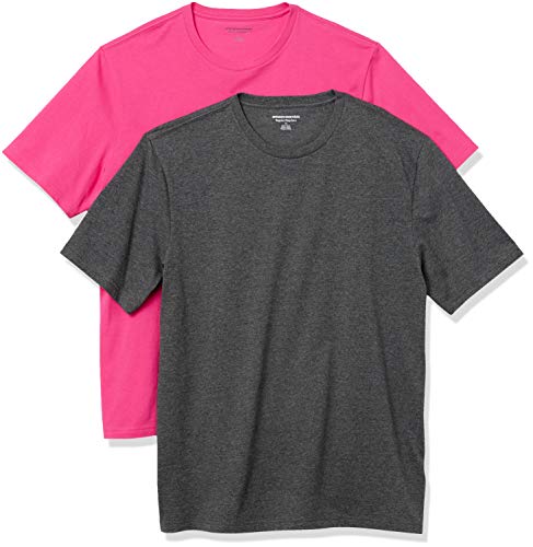 Amazon Essentials Men's 2-Pack Loose-Fit Short-Sleeve Crewneck T-Shirt, Hot Pink/Charcoal Heather Grey, Large