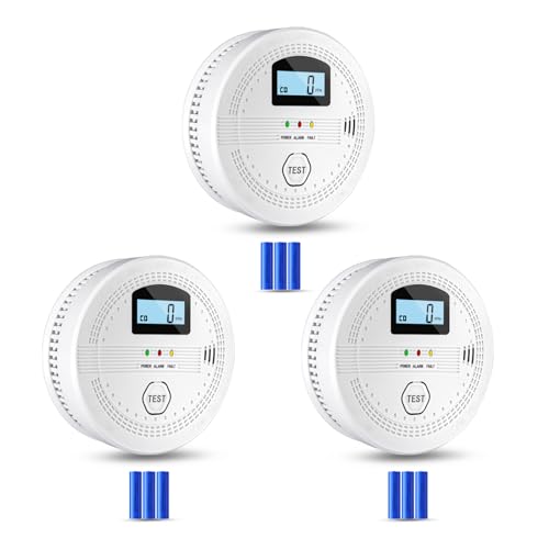 3 Pack Smoke Carbon Monoxide Detectors,2 in 1 CO & Smoke Fire Alarm for Home,Dual Sensor Smoke Alarm Carbon Monoxide Detector with LCD Display,Replaceable Battery Operated, 85db Sound(Battery Include)