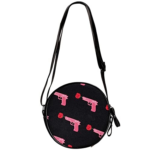 Rose Gun Cross Body Bag Sling Bags Canvas Messenger Bag For Men&Women Round Purse #TOP2