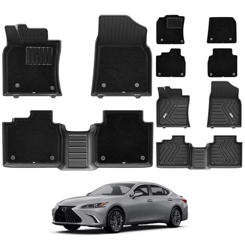 3W Floor Mats & Carpets Fit Lexus ES (2019-2024 ES350/ES300h & 2025 ES300h/ES Hybrid), TPE All Weather Custom Fit Floor Liner for Lexus ES 1st and 2nd Row Full Set Car Mats, Black