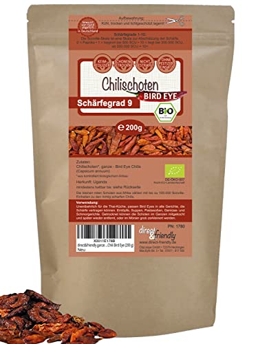 direct&friendly Bio Chili Bird Eye scharf getrocknete scharfe Schoten (200 g) Cover