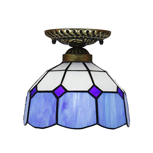Plafonnier vintage méditerranéen en verre de 8 pouces coloré bleu et rouge
