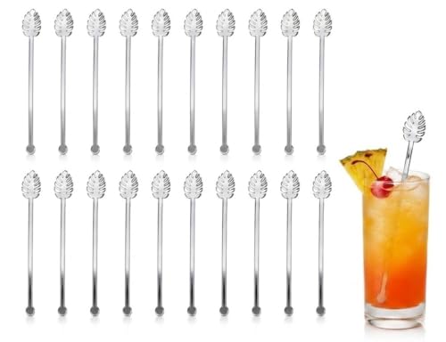 20PCS Monstera Leaf Stir Sticks, Acrylic Tropical Leaf Swizzle Sticks, Drink Stirrers, Laser Cut Wedding Decor Drink Stirrers Swizzle Sticks (Silver Mirror)