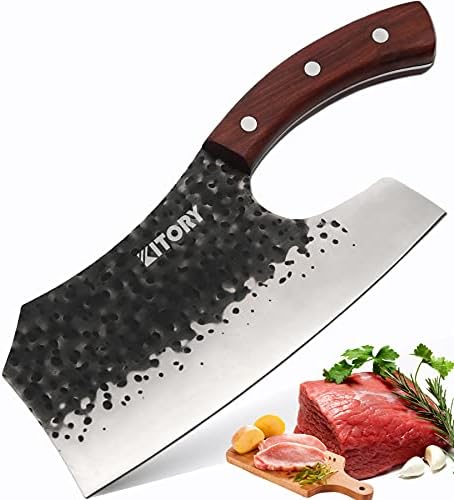 Kitory Forged Vegetable Cleaver Effort Saving Kitchen hybrid Knife Chinese Chef's Knives Handmade Full Tang Chef Cutlery High Carbon Blade Red Sandalwood Ergonomic Handle Good for Home & Restaurant