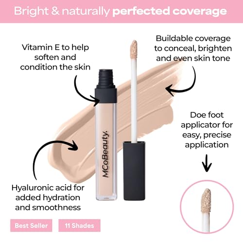 MCoBeauty Brighten & Perfect Cream Concealer - 2 Light Fair - Hydrating Buildable Coverage Under Eye, Blemish & Dark Circle Corrector with Vitamin E Hyaluronic Acid - Vegan & Cruelty Free