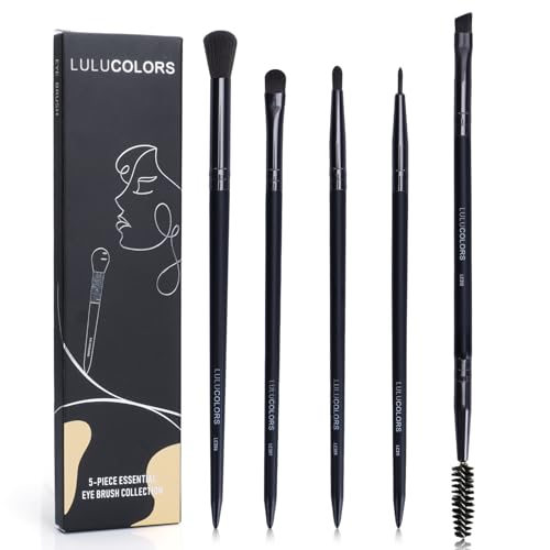 LULUCOLORS 5-pcs Eye Makeup Brush Set – Soft, Dense Synthetic Bristles – Includes Blending Brush, Mini Concealer, Detail, Eyeliner, and Dual-Ended Eyebrow & Eyelash Brush – Eye Brush Kit For Eyeshadow