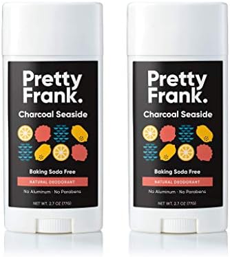 Pretty Frank Natural Deodorant Stick – Baking Soda-Free, Natural Deodorant for Women, Men & Teens, Aluminum-Free, Made with Organic, Safe, and Effective Ingredients (Charcoal Seaside, 2pk)