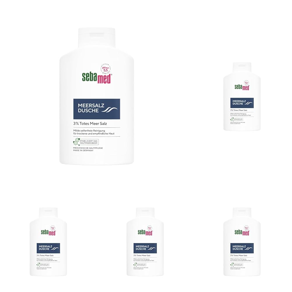 SEBAMED Meersalz Dusche 400 ml, Duschgel für Männer und Frauen, mit original totem Meersalz, seifenfreie Reinigung für empfindliche und trockene Haut (Packung mit 5)