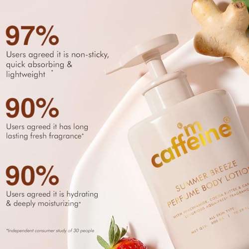 Image of mCaffeine Summer Breeze Perfume Body Lotion| Niacinamide, Cocoa Butter & Shea Butter For Deep Moisturization | Lightweight, Non-Sticky | Aqua-Fresh Beachy Fragrance | Body Lotion For Dry Skin - 600ml