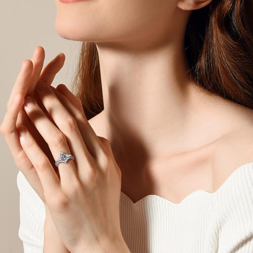 Kite Cut Engagement Ring - Black Rutilated Quartz Ring Set in 925 Sterling Silver - Women's Size 9 Wedding Ring Set4