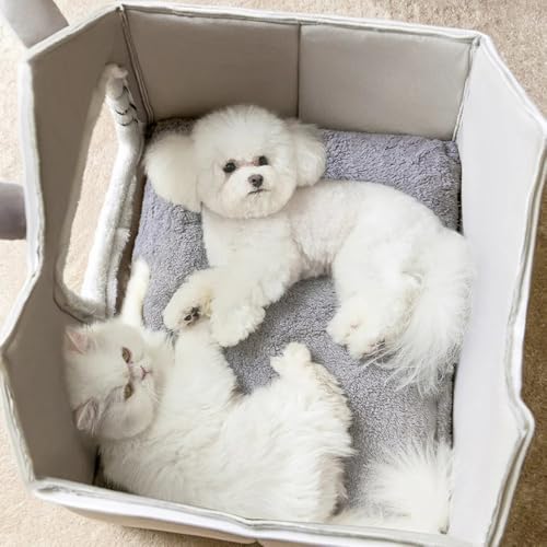Casinha de Pelúcia para Animais de Estimação, Estofada com Telhado Duplo, Modelo Ibiza (Cinza, P)