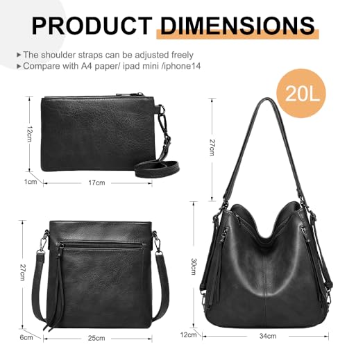 Image of PU Leather Purses 3PCS, Hobo Crossbody Bags Set for Women, 3 in 1 Convertible Backpack for Ladies Shoulder Bags satchel Bags