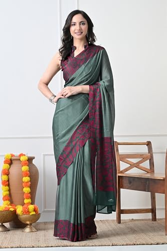 Image of MIRCHI FASHION Women Saree Abstract Print Chiffon | Breathable Lightweight Casual Sari for Regular Use and Office with Unstitched Blouse (Available in 25 Colors)