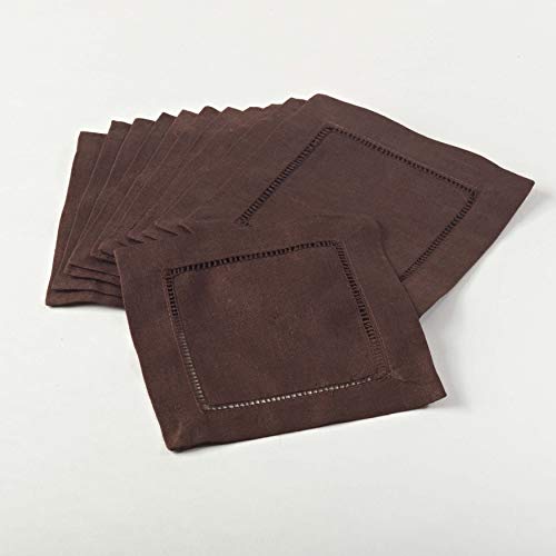 SARO LIFESTYLE Everyday Collection Hemstitched Cocktail Napkin (Set of 12), 6", Chocolate, 12 Pieces - 6100C.CT6S