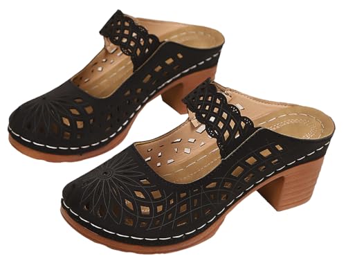 Epsion Women's Closed Toe Chunky Heel Mules Sandal Fashion Breathable Low Block Heel Pump Sandals Comfortable Slip On Dress Summer Beach Shoes