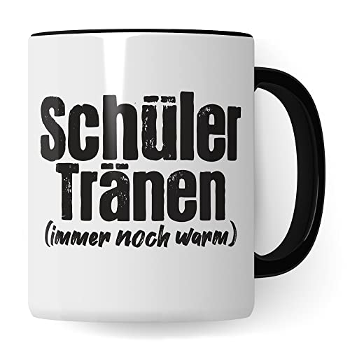 Lehrer Tasse lustig - Sch&uuml;ler Tr&auml;nen noch warm - Kaffeetasse Schule Geschenk f&uuml;r Lehrer & Lehrerin Witz Kaffee-Becher (Wei&szlig; & Schwarz)