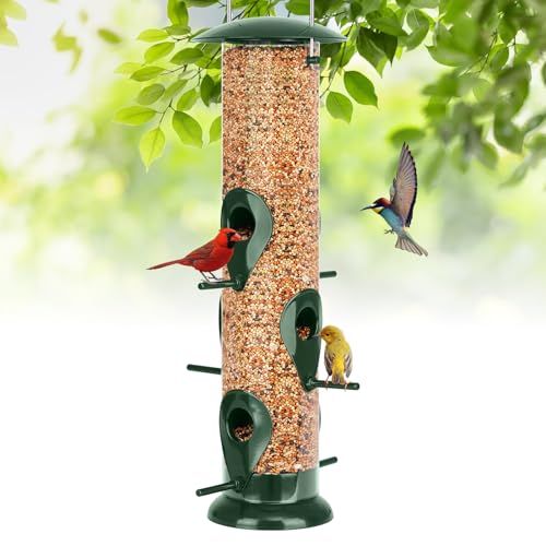 FEED GARDEN Metal Tube Bird Feeders for Outdoors Hanging, 6-Port Bird Feeder for Outside, Finch Feeders for Outside, Squirrel Proof Bird Feeders with Heavy Duty Metal Lid, Chew-Proof