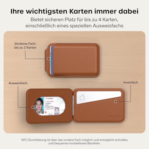 SATECHI MagSafe Kartenetui & Ständer, NFC, Bis zu 4 Karten, Braun – Ansicht 3