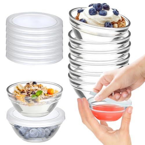 6 Pack Mini 3 Inch Small Glass Bowls with 6 Pack Lids, 2.5 oz Clear Glass Pinch Bowls, Condiment Containers, for Dips, Nuts, Candy, Snacks, Meal Prep Bowls