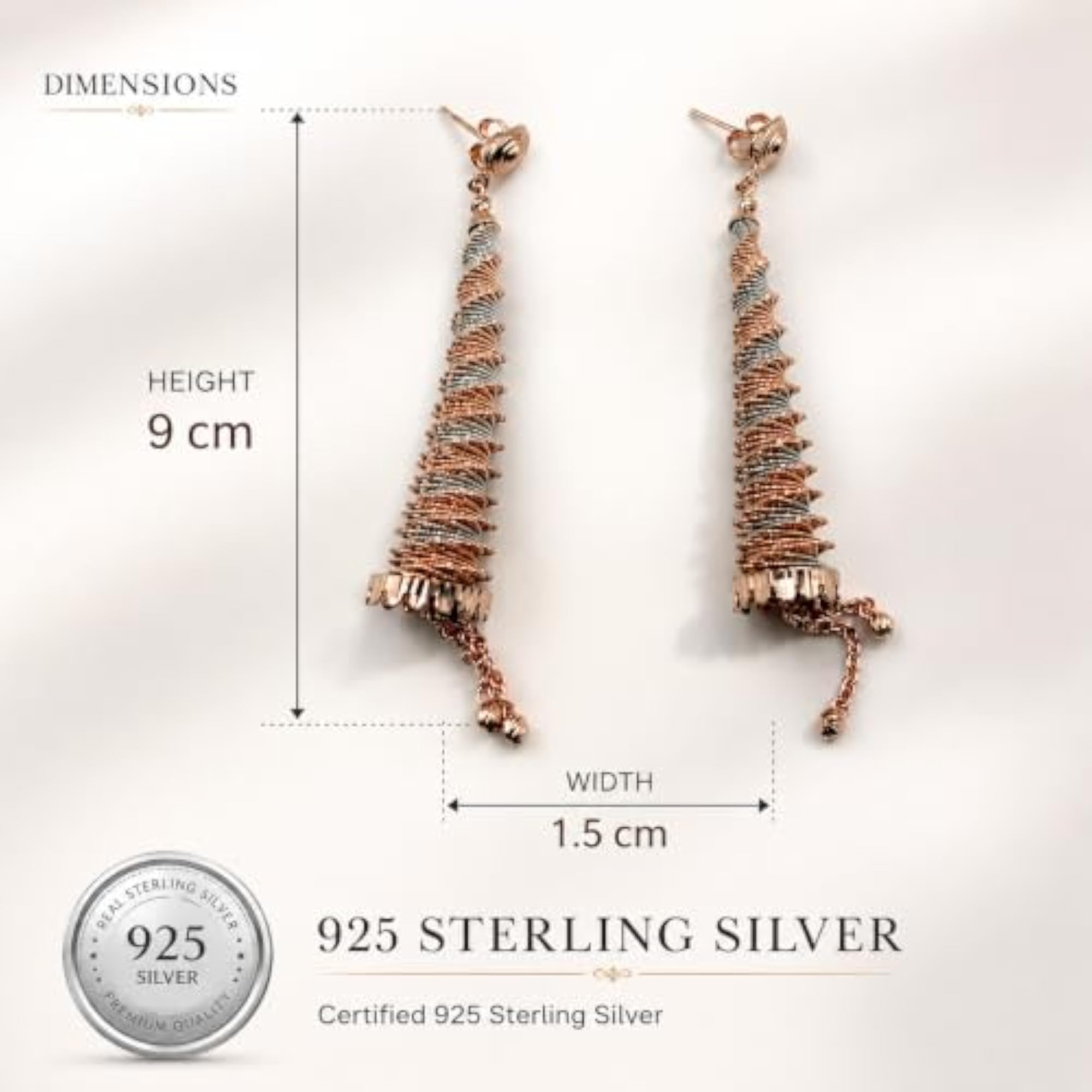 Women's Two-Tone Coiled Tassel Drop Earrings, Lightweight