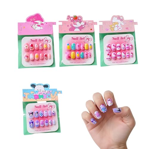 Image of 4 Boxes Nail Art Kit for Girls 6-12, Fake Nails with Cartoon Designs, Press on Nails Kit for DIY Manicure, Safe Artificial Nails Set for Fashion
