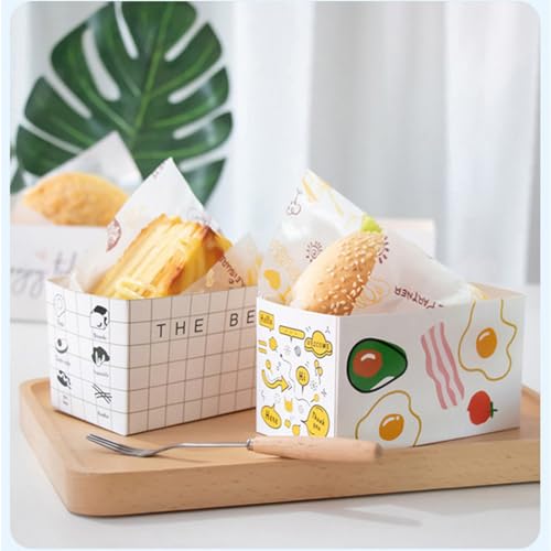 NatureMan 50 Stück Papierbehälter zum Herausnehmen von Sandwichs, Mini-Burgerboxen, Toast-Haltebehälter für Lebensmittelbehälter, Restaurant, Picknick (Ei-Muster)