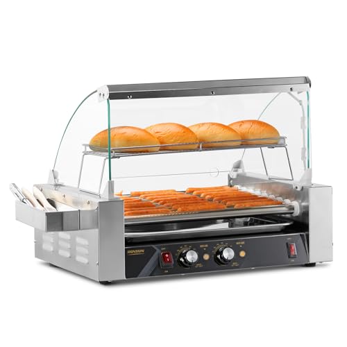 24 Hot Dog 9 Roller 1350W, Hot Dog Roller Grill Cooker Machine w/LED Lighting, Dual Temp Control,...