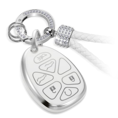 Image of Car Key Fob Cover, Rhinestone Loop Keychain Case, Silver Edge | Wear-resistant TPU shell, rhinestone-accent PU loop, daily splash, scratch and drop protection, normal signal use, easy setup