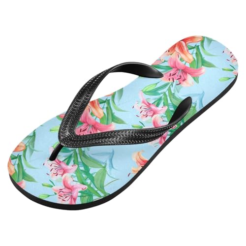 Sinestour Floral Blossom Blue Flip Flops for Beach Thong Sandals Anti-slip Lightweight Flat Slippers for House Indoor Outdoor2