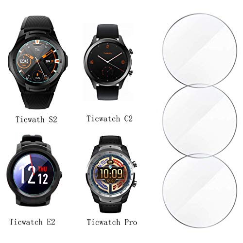 Ticwatch Pro/E2/S2/C2 Screen Protector,Smooth Glass Touch,9H Harder,High Transparency,Anti-Scratch,No Bubble,Rounded Edges,[3-Pack] Soarking