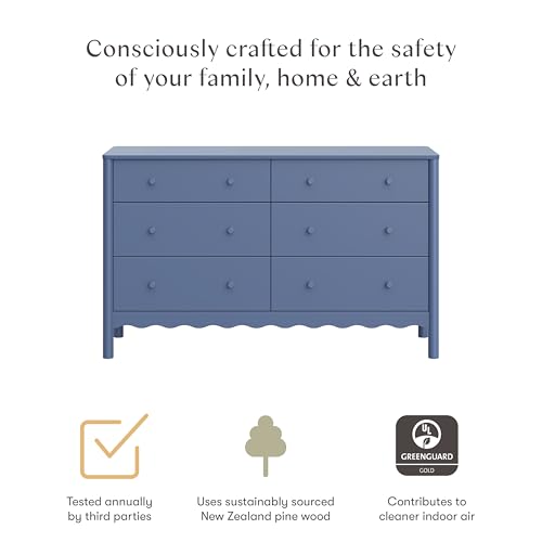 Image of Babyletto Swell 6-Drawer Assembled Baby Dresser, Cove Blue | GREENGUARD Gold Certified, 6 Spacious Drawers, Dresser for Bedroom, Living Room & Hallway - Wooden Double Chest of Drawers