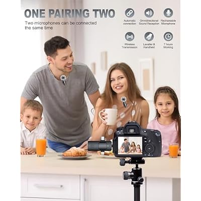 PQRQP 3 in 1 Professional Wireless Lavalier Microphone for iPhone/Android/Camera, Wireless Microphones, Mini Microphone, Crystal Clear Sound Quality for Recording, Live Streaming, Clips-Elegant Black