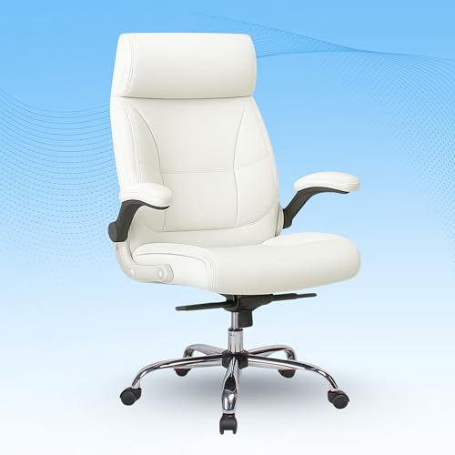 Image of Lakdi The Furniture High Back Director Office Chair Ergonomic Leatherette Executive Chair with Adjustable Armrests, Comfortable Revolving Desk Chair 5-Year Warranty & Free Assembly-111012160 White