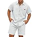 2 Piece Set For Men Short Sleeve Waffle Loose Fit Shirt And Shorts Stretchy Summer Beach Vacation Fashion Matching Sets