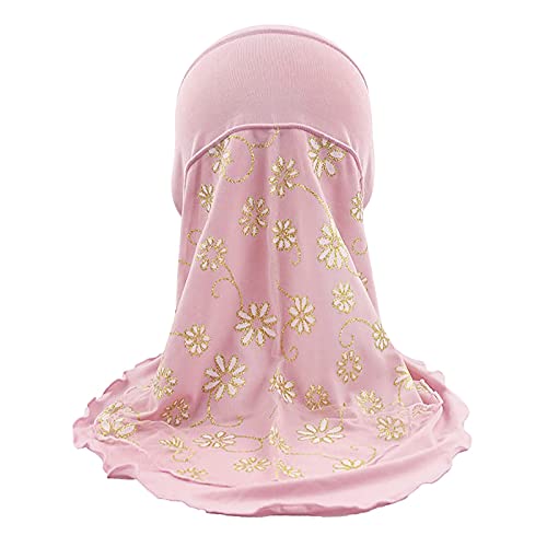 Girls Ice Silk Muslim Khimar Hijab Headscarf Flower Arab Scarf Shawls Neck Wrap Islamic Head Wrap for Age 2-7 Years4