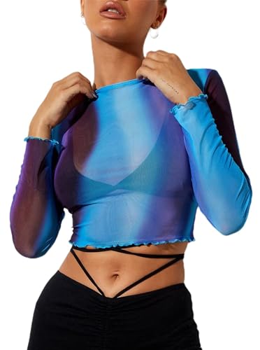 Remidoo Women's Mesh Tops Long Sleeve...