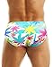 MIZOK Men's Fashion Print Swim Briefs Quick Drying Swimsuit with Drawstring White,S