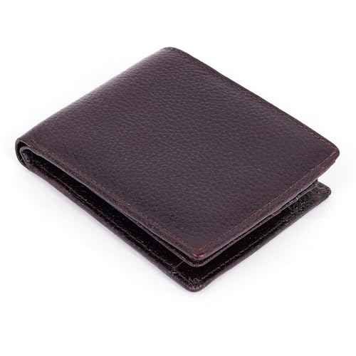 Image of 100% Full Grain Nautral Genuine Pure Original Buff Leather Purse Wallet for Man Mens with Coin Pockets Bifold. 6 Card Slots, 2 Currency Slots, 1 ID Window & 2 Hidden Pockets (Brown)