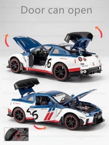 Image of 1:24 Scale Niss-aan Skyline Ares GTR R-35 Model Alloy Metal Pull Back Toy car for Kids with Openable Doors & Light, Music Toy Vehicle for Kids (Nissaan Skyline Ares GTR R-35 (Blue))