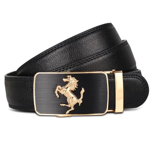 Image of Aurolran Men&Womens Leather Dress Belt Business Automatic Buckle Belt Color-Black Silver Gold