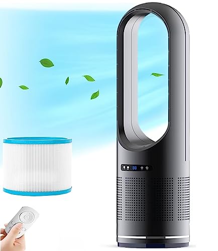 Bladeless Tower Fan, 80° Oscillating Electric Fan for Home Office, Quiet Cooling with Remote, 8 Speeds, LED Display, 8-Hour Timer