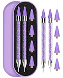 Rolybag Rhinestone Picker Tool, 2PCS Rhinestone Applicator Tool Dotting Wax Pen Dual-Ended with 4PCS Replaceable Wax Tips for DIY Nail Art Tool (Purple)