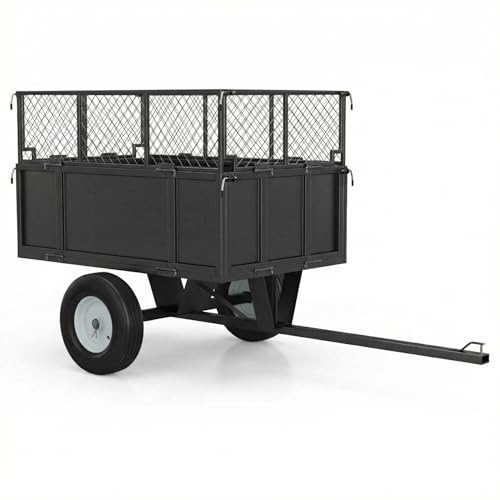 Heavy Duty ATV Trailer Dump Cart 1700 Lbs, 17 Cubic Feet Steel Lawn Mower Trailer with Removable Sides, Tow Behind Garden Yard Dump Cart for Tractor ATV UTV, Utility Wagon for Landscaping & Farm