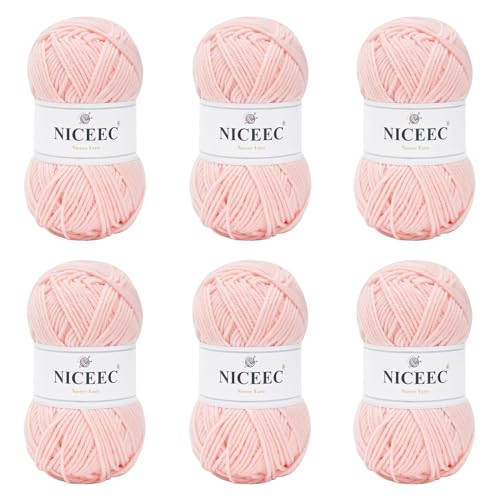 Image of NICEEC 300g Soft Assorted Colors Yarn - Sport Weight,100% Acrylic, 4 Ply, Bonbons Yarn for Crochet & Knit, DIY Project Starter Kit for Kids or Adults(Total 870yds) - Light Pink