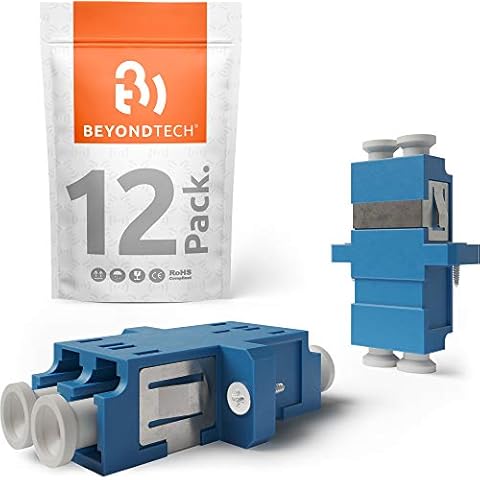 BEYONDTECH Fiber Optic LC to LC Adapter Singlemode UPC Duplex Horizontal Color: SM Blue (Female to Female) - 12 Pack Fiber Optic Extender/Fiber LC Coupler Series Cover