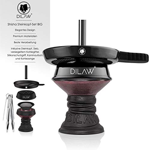DILAW® Shisha Steinkopf Set Kaminkopf Big Tabaksieb Kohlezange Kaminaufsatz Tabak Kopf, Farbe:Pink – Bild 3