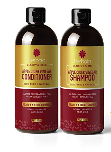 Apple Cider Vinegar Shampoo and Conditioner Set, Apple Cider Shampoo and Conditioner for Hair Growth and Shine, Dandruff, Frizz and Itchy Scalp, Paraben and Sulfate Free, All Hair Types. 16 oz Each.