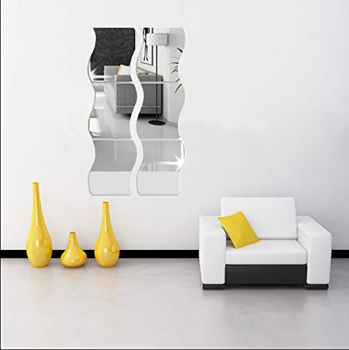 6 pegatinas de pared de espejo ondulado, tamaño grande, espejo 3D, acrílico, para decoración del hogar, hogar, salón, dormitorio, sofá, TV, decoración de pared, plástico, plata, L_25x30cm